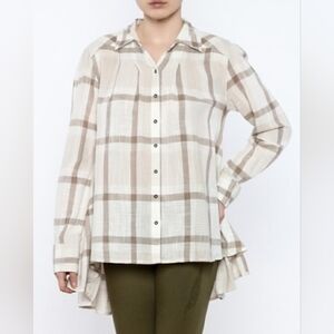 Free People Peppy In Plaid, Button Up Ruffle Back